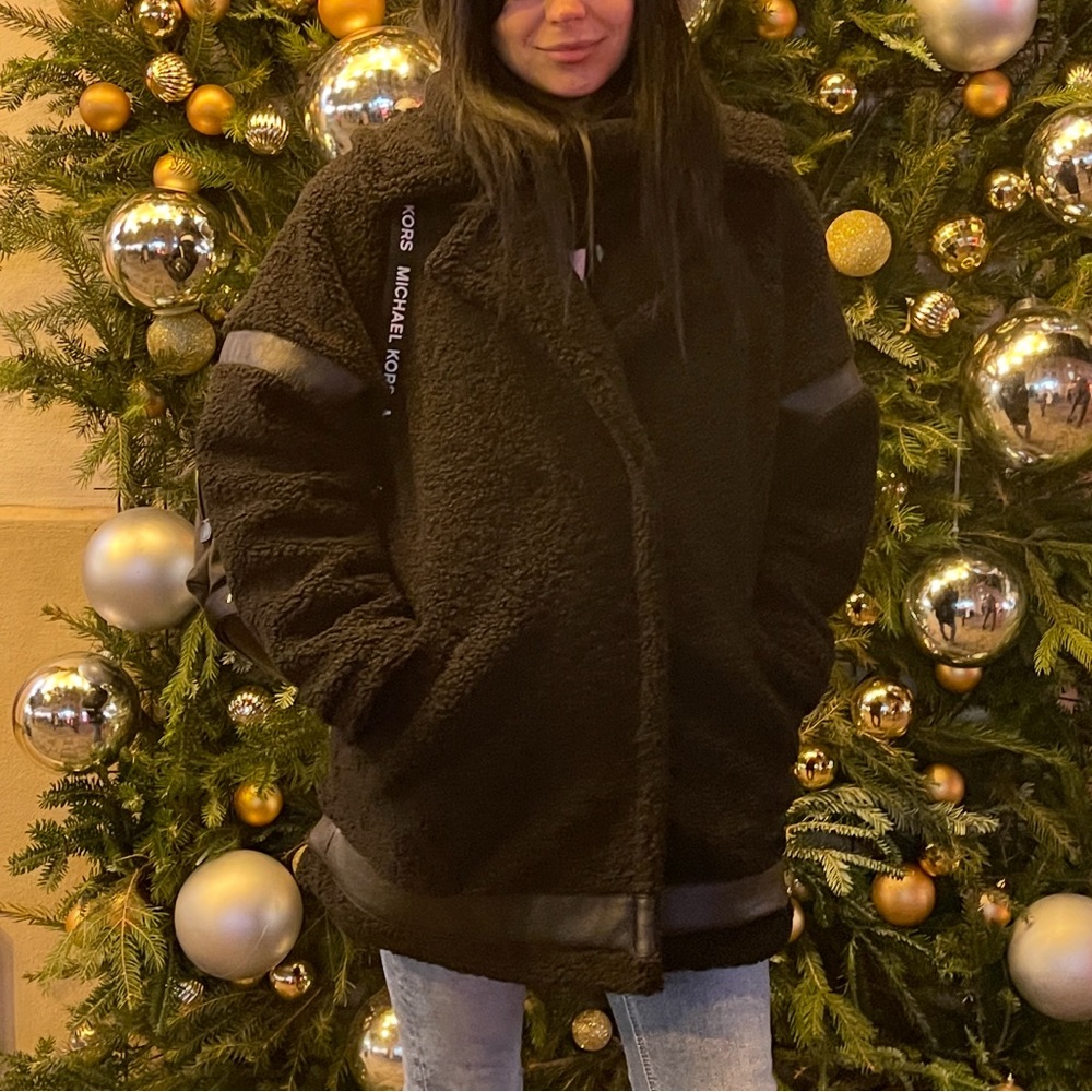 Monblanche  Black Fleece Jacket with Leather Accents
